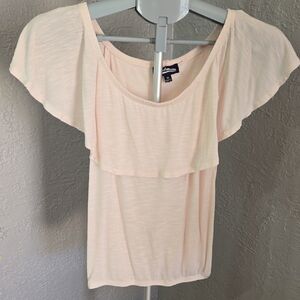 Freshman Pink Flutter Sleeve Ruffled Blouse